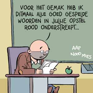 De woordenwerf - Dictee: "voor het gemak heb ik ditmaal alle goed gespelde woorden in jullie opstel rood onderstreept..."